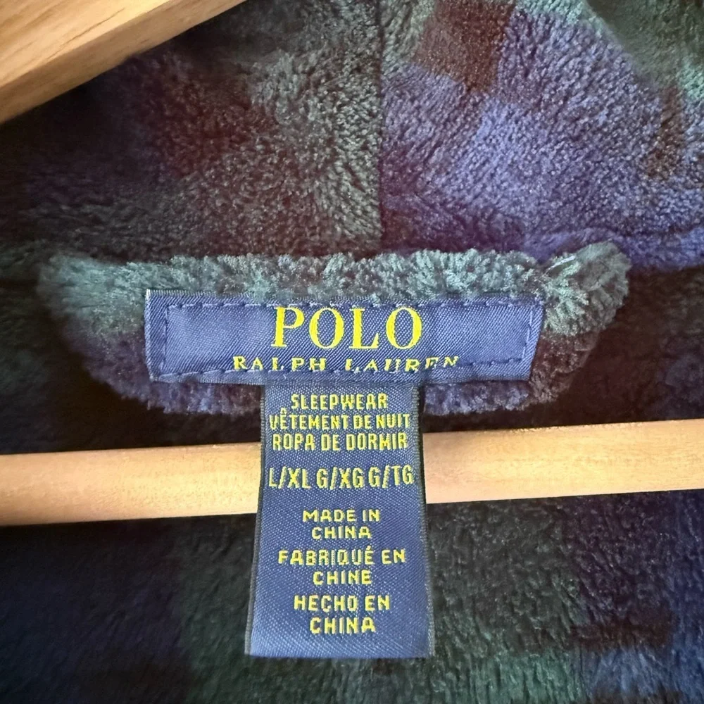 Polo Ralph Lauren Green and Blue Plaid Tartan Plush Long Robe